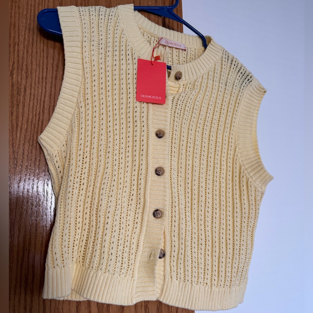 Olivaceous Pastel Yellow Knit Vest